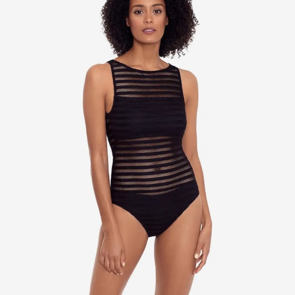 Lauren Ralph Lauren Black Mesh One Piece Swimsuit